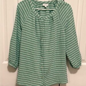 J. Jill Teal Striped Button Down Shirt